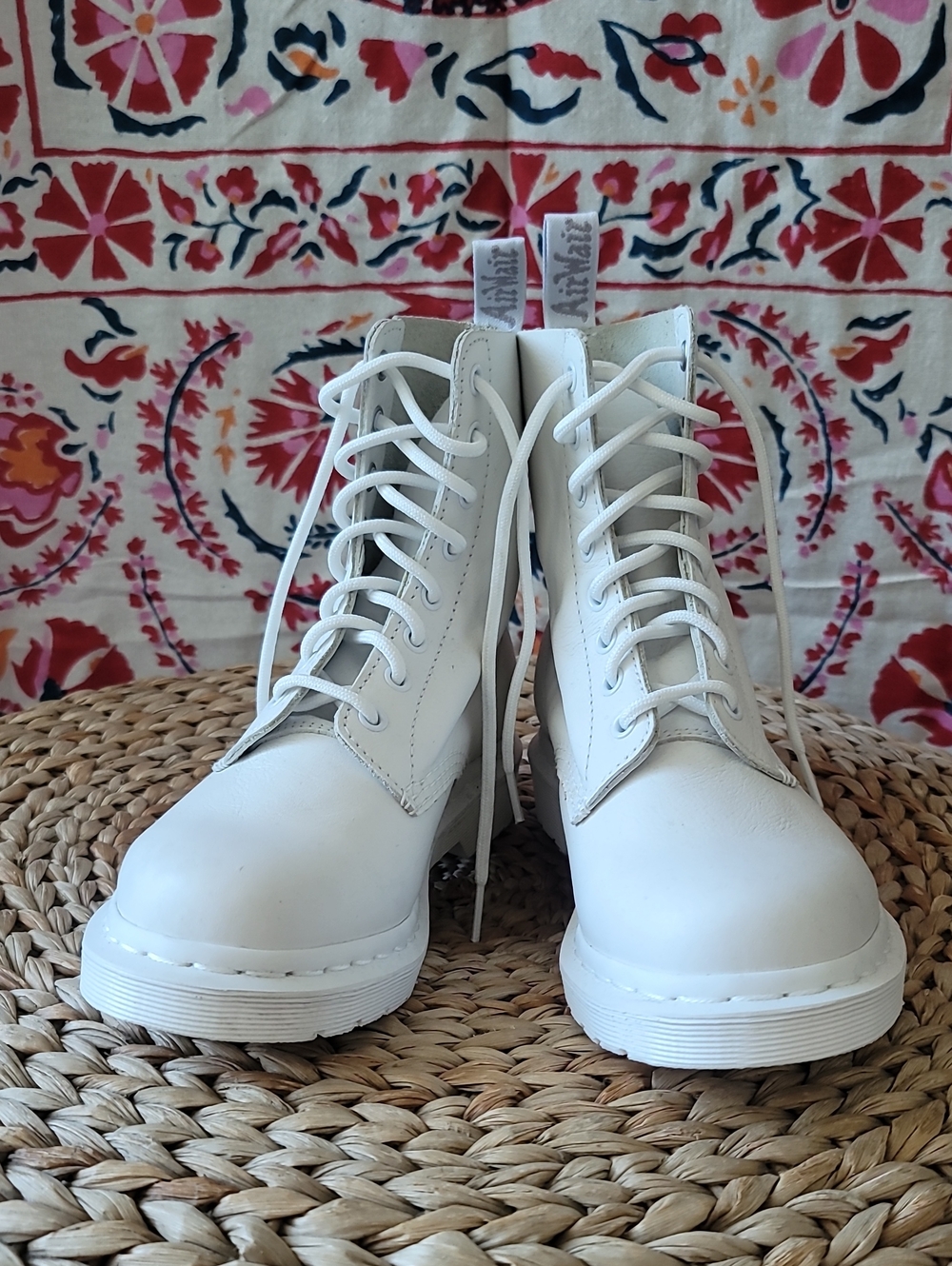 Dr. Martens White Lace-Up Women's Combat Booties